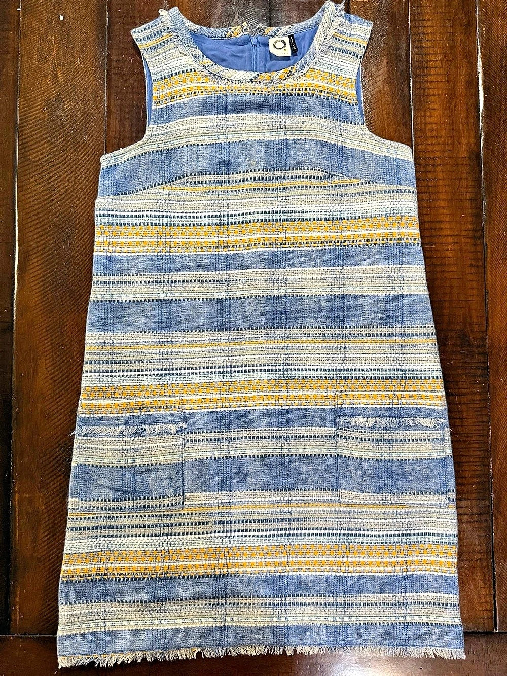 Akemi + Kin Striped Tweed Shift Dress Blue & Yellow Size 4